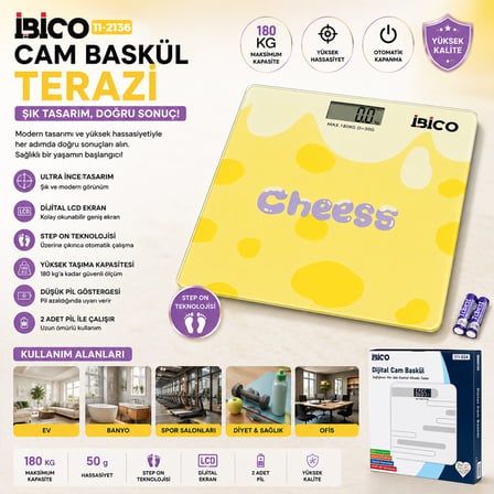 0221A DİJİTAL - PİLLİ DESENLİ RENKLİ CAM BANYO BASKÜL TERAZİ TARTI LCD EKRAN 180KG/50GR 26X26CM İ11-030 (4887)