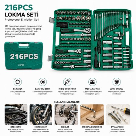 216PCS LOKMA SETİ LOKMA - SOKET - BİTS ADAPTÖR - 3AD.CIRCIR KOLU PLASTİK ÇANTALI (4887)