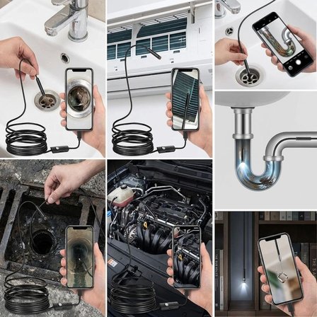 5 Metre Android Telefon Uyumlu 6 LED Işıklı Su Geçirmez Endoskop / Boroskop Yılan Kamera HD (4887)