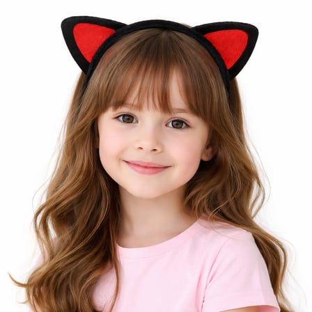 Marsilyan Kedi Kulaklı Taç Çocuk Parti Kostüm Kırmızı Siyah Peluş