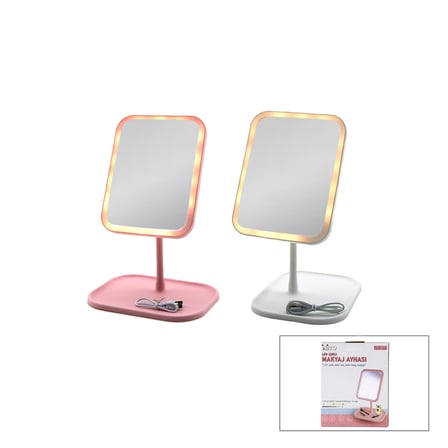 DİKDÖRTGEN 7 INC LEDLİ - USB ŞARJLI MAKYAJ AYNASI 90° AÇI AYARLI TAKILI AYAK RENKLİ PLS İ11-017 (4887)