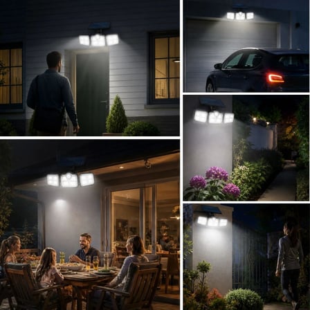 3&amp;apos;lü 122 LEDLİ Güneş Enerjili Hareket Sensörlü Aydınlatma, Dış Mekan Duvar ve Bahçe Lambası Solar LED (4887)