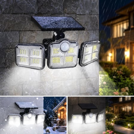 3&amp;apos;lü 122 LEDLİ Güneş Enerjili Hareket Sensörlü Aydınlatma, Dış Mekan Duvar ve Bahçe Lambası Solar LED (4887)