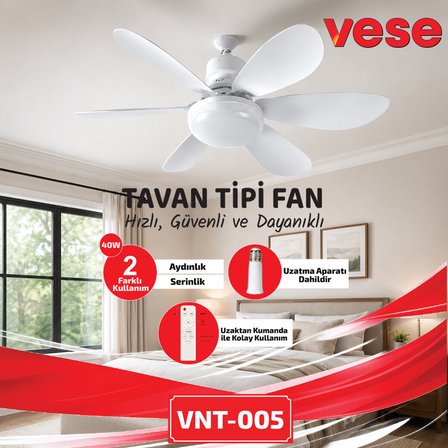 2İN1=TAVAN VANTİLATÖR - AVİZE LAMBA 40W KUMANDALI 6KNAT VNT-005 (4887)