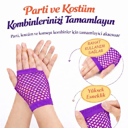 80’ler 90’lar Retro Mor File Parmaksız Kısa Eldiven 11 cm (4887)