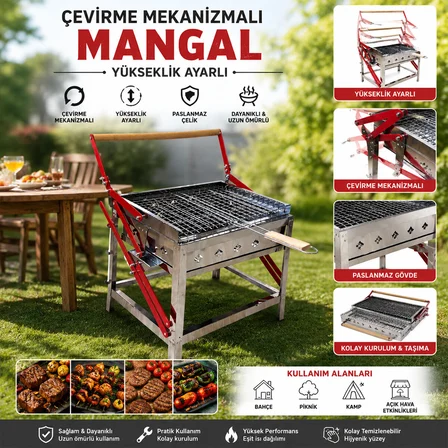DÖNDÜRMELİ - ÇEVİRMELİ PASLANMAZ MEKANİZMALI MANGAL (4887)