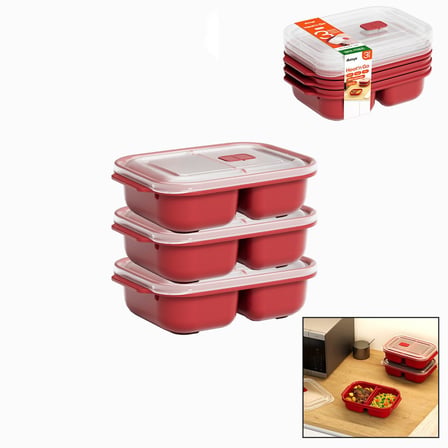 3 PCS KIRMIZI BÖLME DİKDÖRTGEN SAKLAMA KABI SETİ 1200ML (4887)