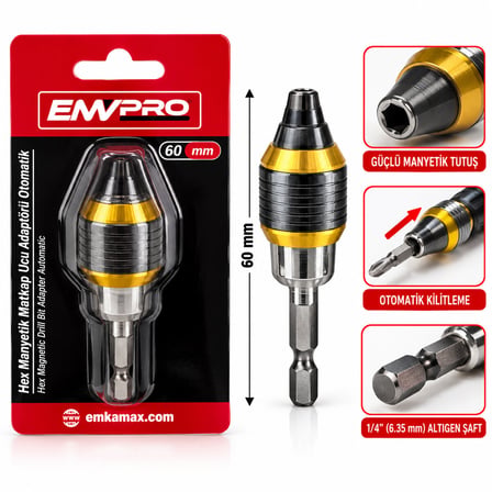 MANYETİK MATKAP UCU ADAPTÖR OTOMATİK 60MM ÇOK FONKSİYONLU FARKLU UÇLARA UYUMLULUK - PRATİK UÇ DEĞİŞTİRME EMV-5668 (4887)