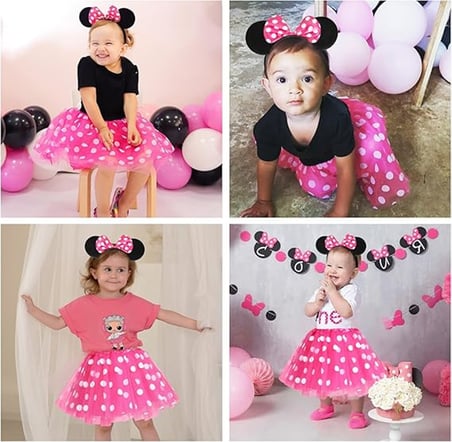 Marsilyan Minnie Mouse Kulak Parti Tacı Pembe Fiyonklu Çok Renkli Doğum Günü