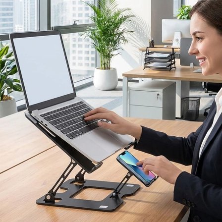 Marsilyan Notebook Standı Gümüş Alüminyum Metal Ayarlanabilir Katlanabilir Ergonomik 7-17 inç Telefon Tutuculu