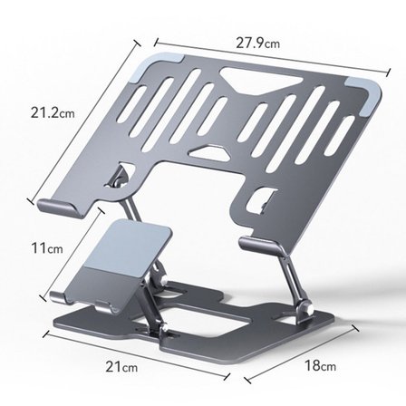 Marsilyan Notebook Standı Gümüş Alüminyum Metal Ayarlanabilir Katlanabilir Ergonomik 7-17 inç Telefon Tutuculu