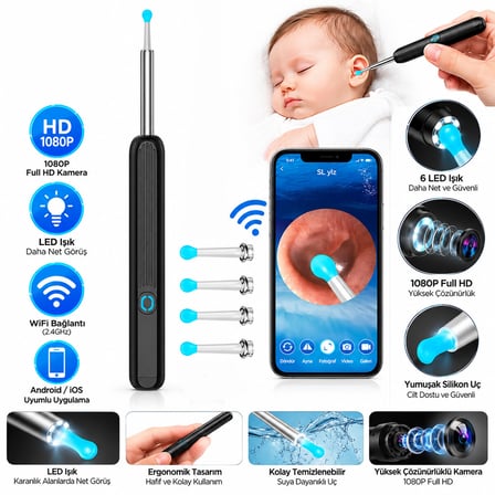 HD KAMERALI KULAK TEMİZLEYİCİ WİFİ ANDROİD - İOS (4887)