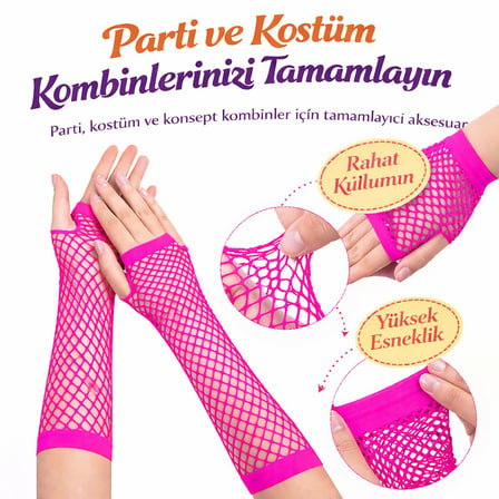 80’ler 90’lar Retro Neon Fuşya Şeker Pembesi File Parmaksız Eldiven 26 cm (4887)