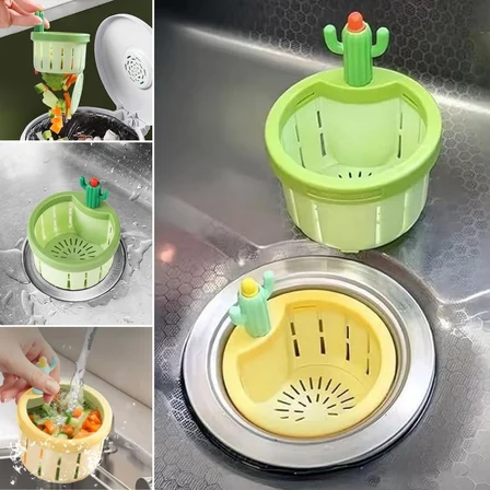 Basmalı Kaktüs Mutfak Lavabo Süzgeci – Sebze Artıkları ve Yemek Kalıntıları İçin Gider Filtresi (4887)