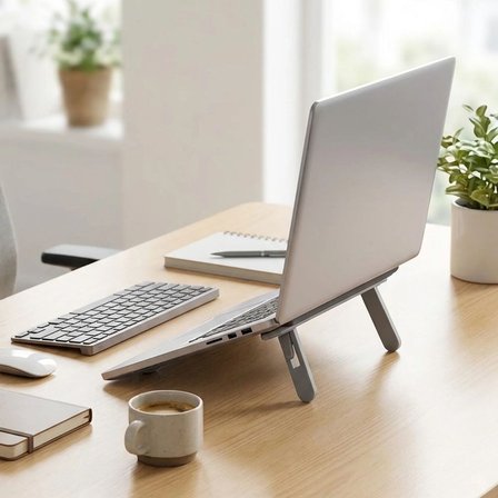 2 Kademeli Katlanabilir Laptop Standı – Kendiliğinden Güçlü Yapışkanlı, Ergonomik Tablet Yükseltici (4887)