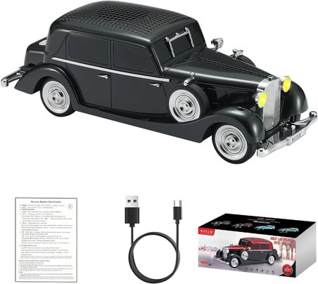 Marsilyan Retro Araba Taşınabilir Hoparlör Altın USB - Aux 3D Surround Ses Özellikli Işıklı