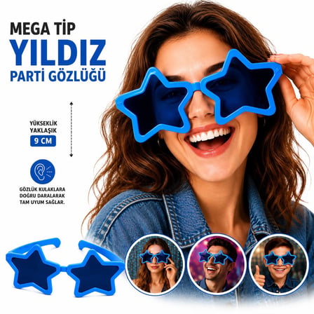 Mega Tip Yıldız Parti Gözlüğü Mavi Renk (4887)