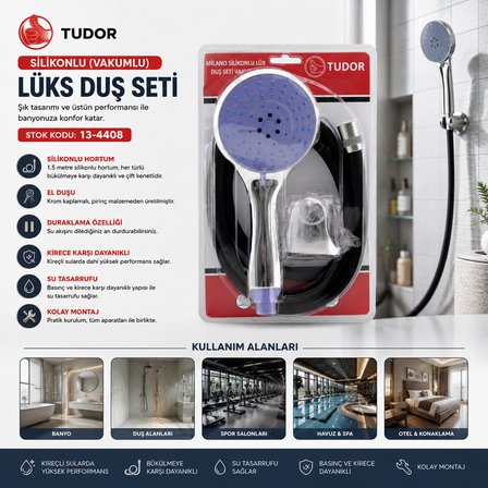 MİLANO VAKUMLU - SİLİKON LÜKS DUŞ SETİ DUŞ BAŞLIK=MİX SİLİKON HORTUM=1.5MT MAFSAL=3 KADEME (4887)