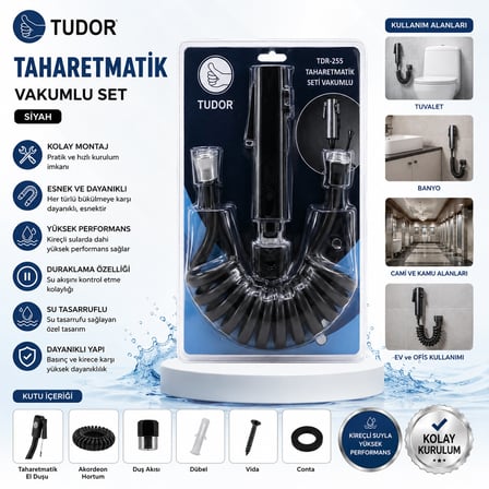 SİYAH TAHARATMATİK SETİ TAHARATMETİK EL DUŞU- HORTUM - MAFSAL VAKUMLU SET (4887)