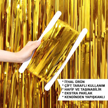 Marsilyan Altın Gold Renk Metalize Parlak Saçaklı Arka Fon Perde Parti Süsleme Malzemesi Doğum Günü İçin