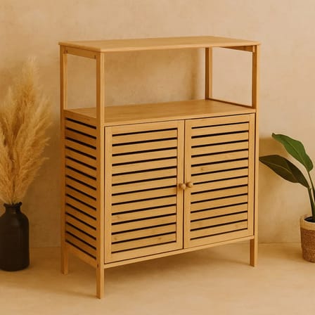 ÇOK AMAÇLI DOLAP AHŞAP BAMBU ORGANİZER RAFLI 66X33X85CM (4887)