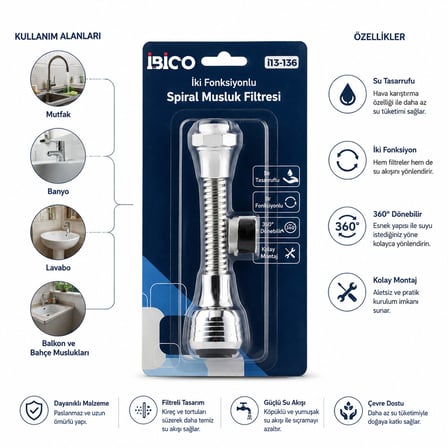 12 ADET MUSLUK UCU FİLTRESİ 2 FONKSİYONLU SPİRALLİ YAYLI - 360° DERECE DÖNEBİLEN BAŞLIK 16-19MM CAŞLIK ÇAPI (4887)