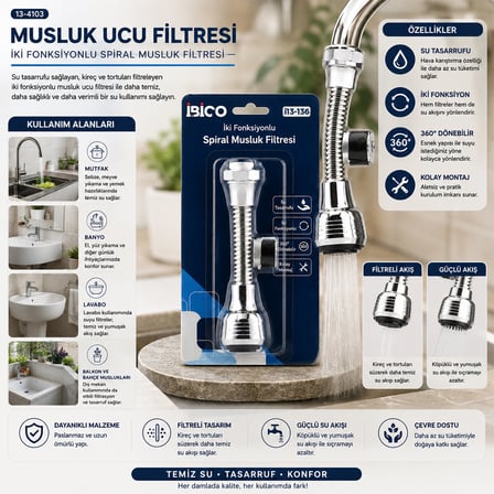 12 ADET MUSLUK UCU FİLTRESİ 2 FONKSİYONLU SPİRALLİ YAYLI - 360° DERECE DÖNEBİLEN BAŞLIK 16-19MM CAŞLIK ÇAPI (4887)