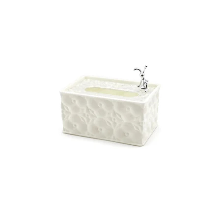 18.4X12.5X9CM BEYAZ YAYLI MASAÜSTÜ DEKORATİF DİKDÖRTGEN PEÇETELİK (4887)