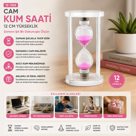 ORTA CAM KUM SAATİ CAM STANDLI= ÇAP: 6.8CM-YÜKSEKLİK: 12CM (4887)