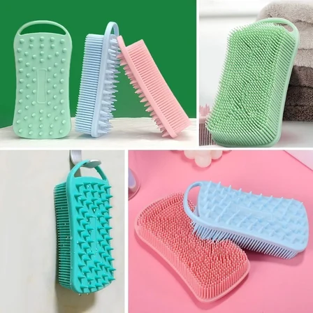 Marsilyan Bej Silikon Banyo Fırçası Peeling Masaj Etkili Kendiliğinden Askılı