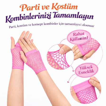 80’ler 90’lar Retro Neon Pembe File Parmaksız Kısa Eldiven 11 cm (4887)