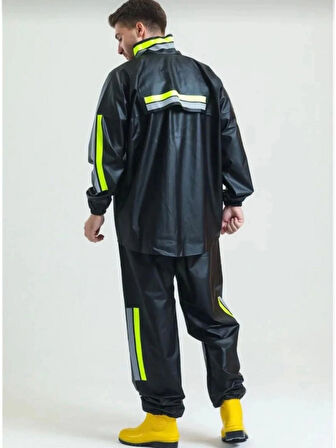 Motofit Reflektörlü Su Geçirmez Motorcu Kurye Yağmurluk Pvc Kumaş (DAR KALIP-SİYAH)