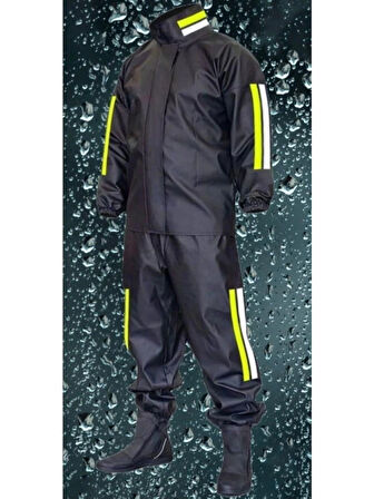 Motofit Reflektörlü Su Geçirmez Motorcu Kurye Yağmurluk Pvc Kumaş (DAR KALIP-SİYAH)
