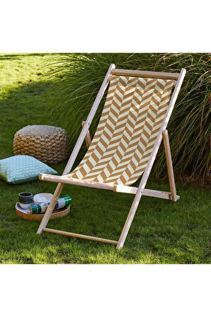 Geometrik Desen Katlanır Şezlong (Ahşap Fırınlanmış Gürgen Ağacı, Süet Kumaş)