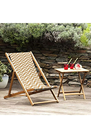 Geometrik Desen Katlanır Şezlong (Ahşap Fırınlanmış Gürgen Ağacı, Süet Kumaş)