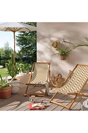 Geometrik Desen Katlanır Şezlong (Ahşap Fırınlanmış Gürgen Ağacı, Süet Kumaş)