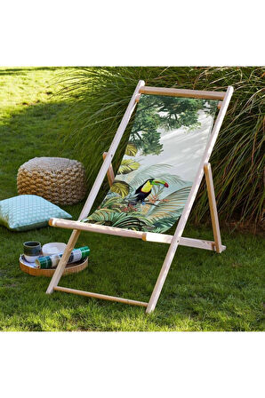 Papağan Katlanır Şezlong (Ahşap Fırınlanmış Gürgen Ağacı, Süet Kumaş)