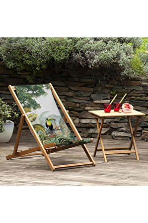 Papağan Katlanır Şezlong (Ahşap Fırınlanmış Gürgen Ağacı, Süet Kumaş)