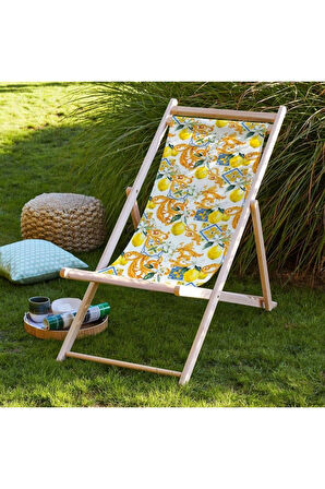 Limonlu Katlanır Şezlong (Ahşap Fırınlanmış Gürgen Ağacı, Süet Kumaş)