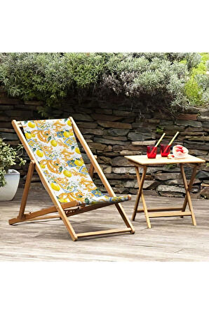 Limonlu Katlanır Şezlong (Ahşap Fırınlanmış Gürgen Ağacı, Süet Kumaş)