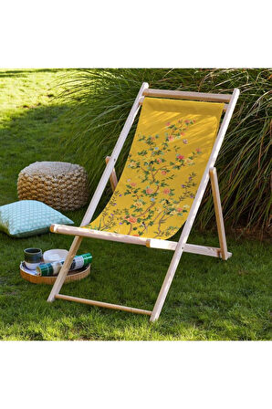 Sarı Bahçe Katlanır Şezlong (Ahşap Fırınlanmış Gürgen Ağacı, Süet Kumaş)