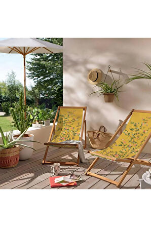 Sarı Bahçe Katlanır Şezlong (Ahşap Fırınlanmış Gürgen Ağacı, Süet Kumaş)