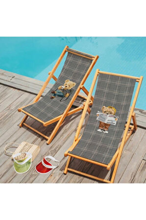 Picniker Teddy Katlanır Şezlong - Fırınlanmış Gürgen Ağacı, Süet Kumaş Gri