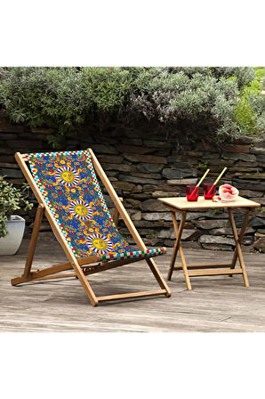 Renkli Katlanır Şezlong (Ahşap Fırınlanmış Gürgen Ağacı, Süet Kumaş)