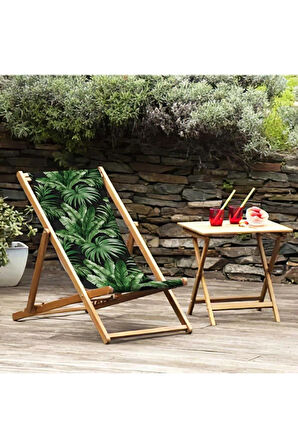 Siyah Palmiye Katlanır Şezlong (Ahşap Fırınlanmış Gürgen Ağacı, Süet Kumaş)