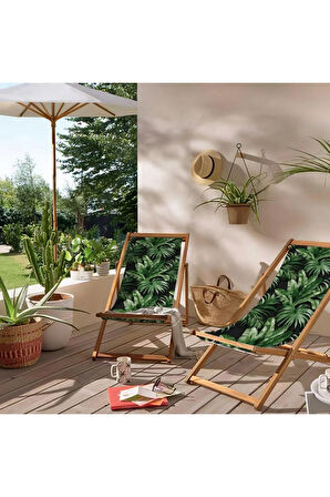 Siyah Palmiye Katlanır Şezlong (Ahşap Fırınlanmış Gürgen Ağacı, Süet Kumaş)