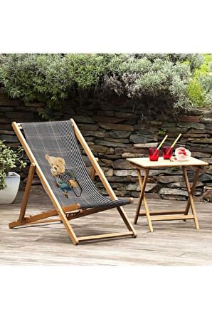 Picniker Teddy Katlanır Şezlong (Ahşap Fırınlanmış Gürgen Ağacı, Süet Kumaş)