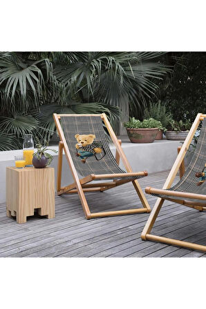 Picniker Teddy Katlanır Şezlong (Ahşap Fırınlanmış Gürgen Ağacı, Süet Kumaş)