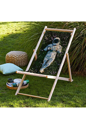 Astronaut Katlanır Şezlong (Ahşap Fırınlanmış Gürgen Ağacı, Süet Kumaş)