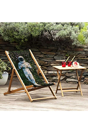 Astronaut Katlanır Şezlong (Ahşap Fırınlanmış Gürgen Ağacı, Süet Kumaş)